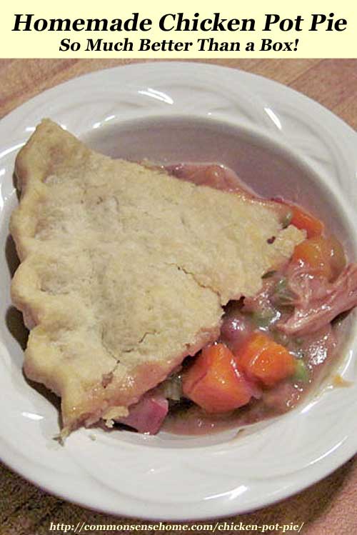 Homemade Chicken Pot Pie recipe with flaky, homemade crust, rich broth and plenty of meat and vegetables. Never buy a store pot pie again