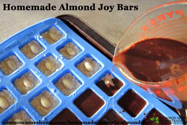 Make your own homemade mounds bars and almond joy bars with no refined sugar and natural coconut, coconut oil and cocoa powder.