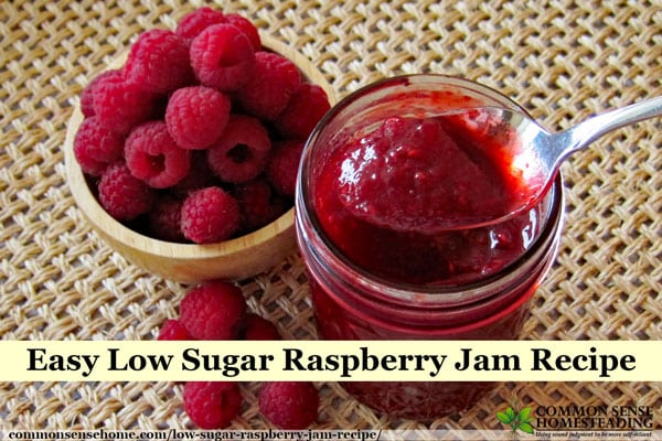 This easy low sugar raspberry jam recipe is bursting with raspberry flavor. It uses less sugar and can be made with fresh or frozen raspberries.