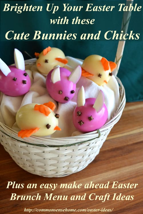 These cute little Easter bunnies and chicks are decorated AFTER the eggs are peeled to make them super easy to serve and eat. No messy eggshells at the table! 