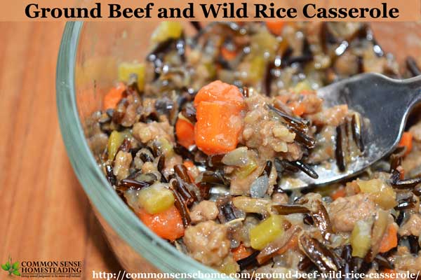 Ground beef and wild rice casserole is an easy, one pot meal that goes together quickly. Wild rice gives this dish a firmer texture and lower carb count.