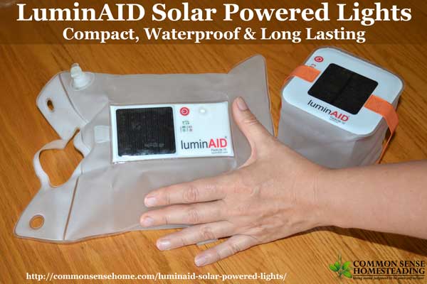 LuminAID solar powered lights are lightweight, durable, waterproof, inflatable lights. They hold a charge for 2 years, making them perfect for emergencies.