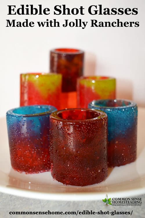 Fill these edible shot glasses with anything you like for a memorable party treat. Use a shot glass mold to create cookies, jello, hard candy or ice cups. Pictured - Jolly Rancher shot glasses.