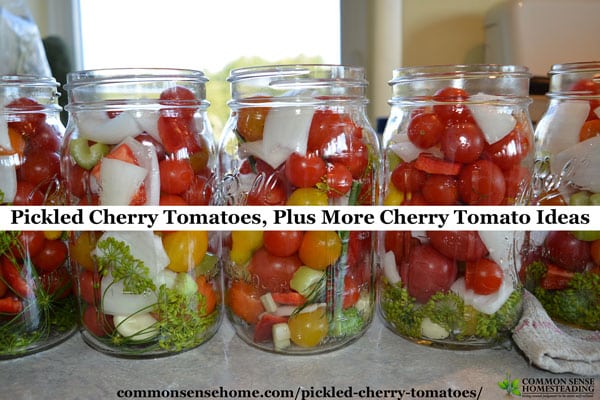 This easy recipe for pickled cherry tomatoes combines tomatoes with other garden veggies for long term storage. Includes more ways to use cherry tomatoes.