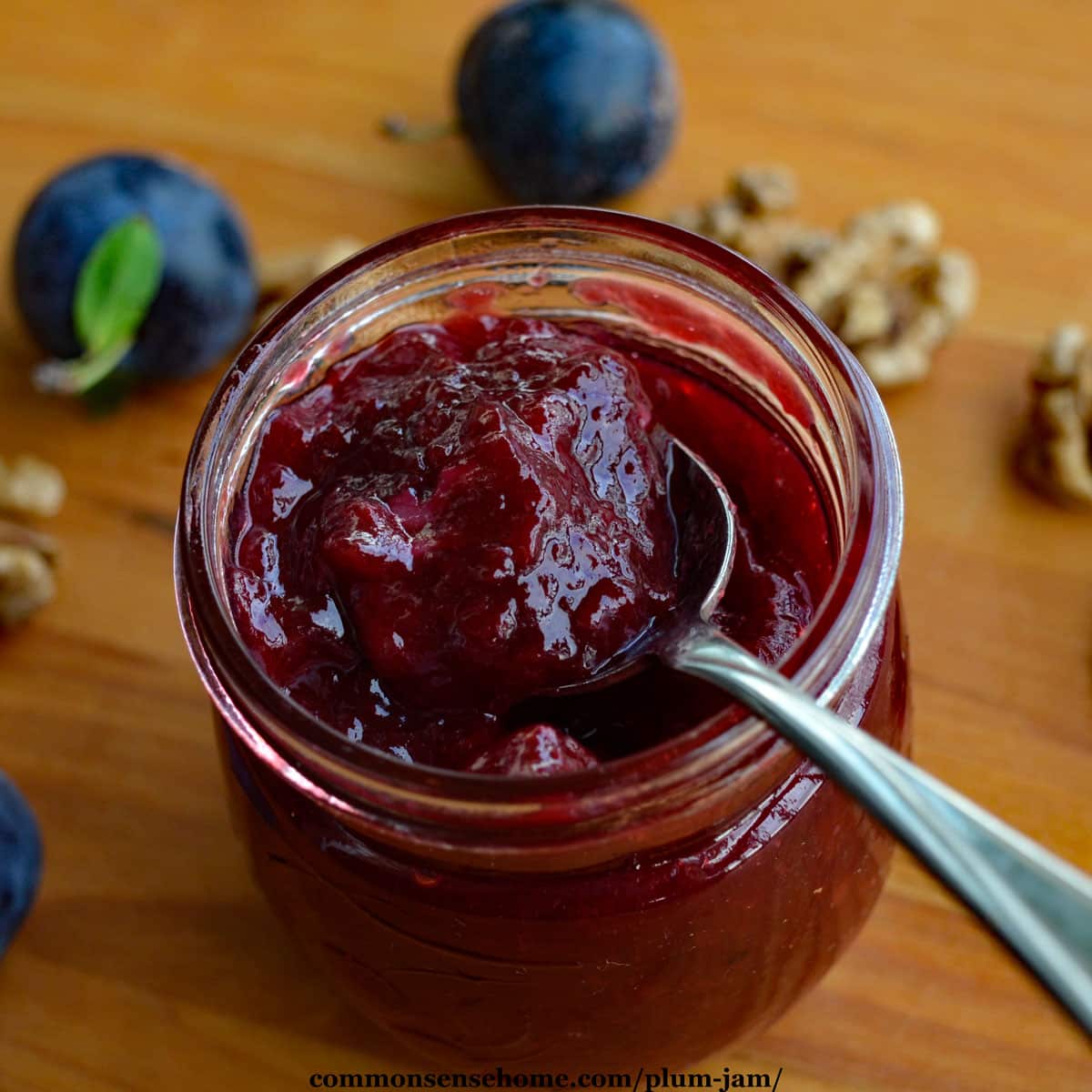 close up of low sugar plum jam