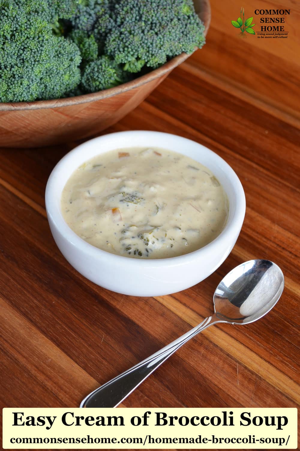 bowl of broccoli soup on wood background
