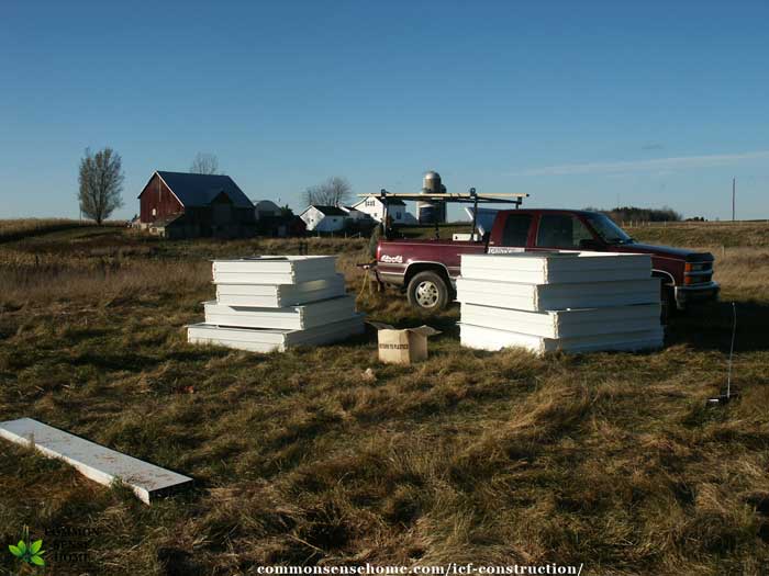 Stacks of window frames for an ICF home