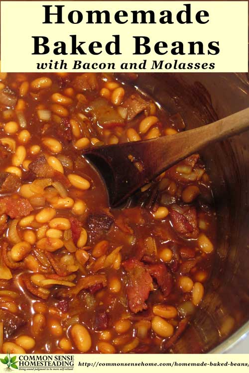 Our favorite homemade baked bean recipe is economical and delicious. It combines savory bacon and sweet molasses, slow cooked to perfection.