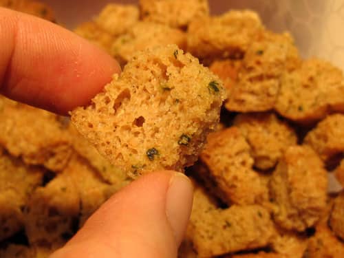 How to Make Seasoned Croutons - simple, easy to make homemade seasoned croutons with only three ingredients. Save money, avoid questionable ingredients.