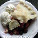 slice of cranberry apple pie with ice cream