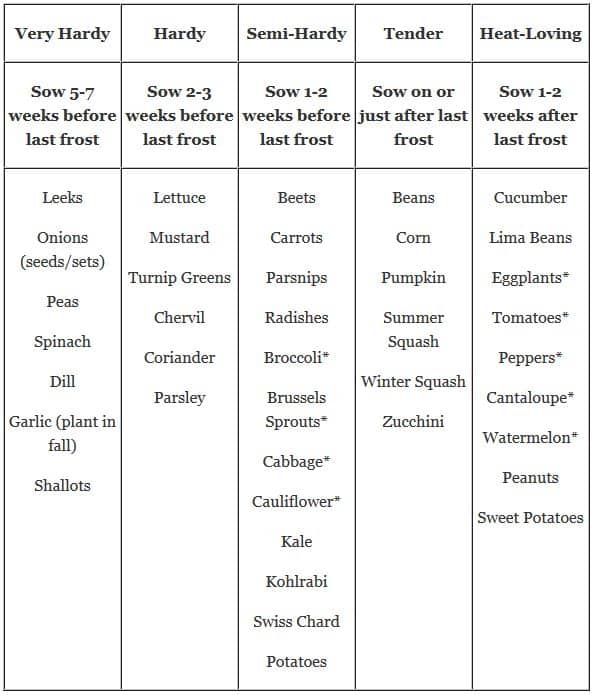 Seed Starting Chart Zone 6