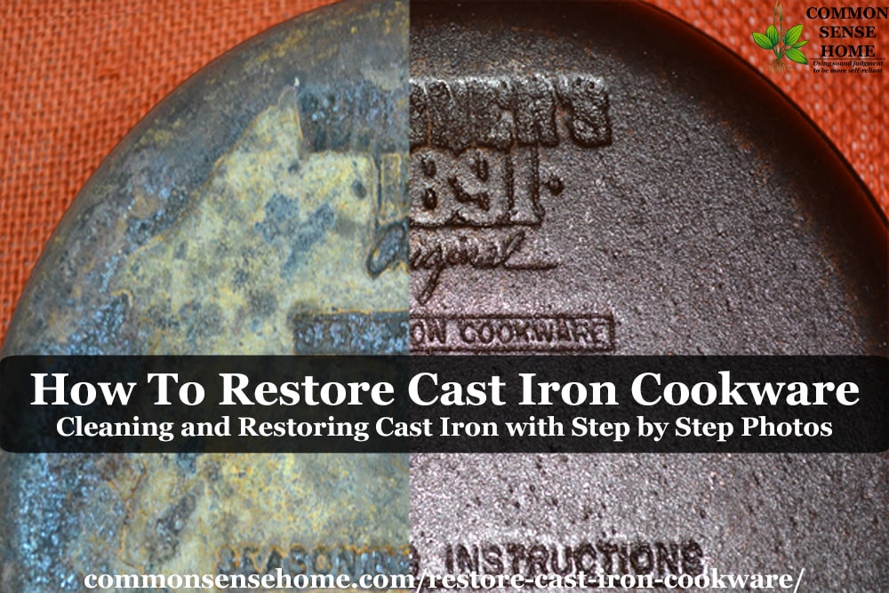 vintage cast iron skillet before and after restoration