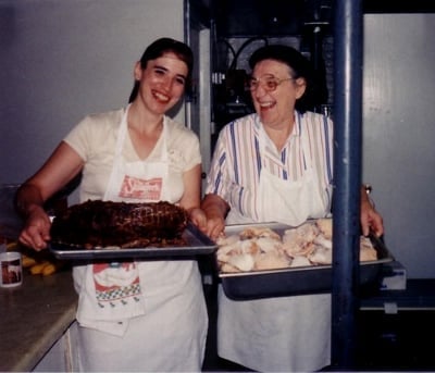 My mom and sister back at the catering business. I'm behind the camera.