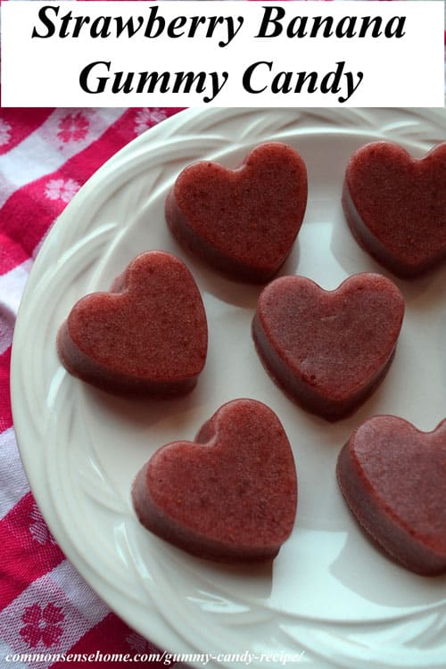 Homemade Strawberry-Banana Gummy Candy Recipe made with health building grassfed gelatin. Easy to make, kid friendly, gluten free healthy snack.
