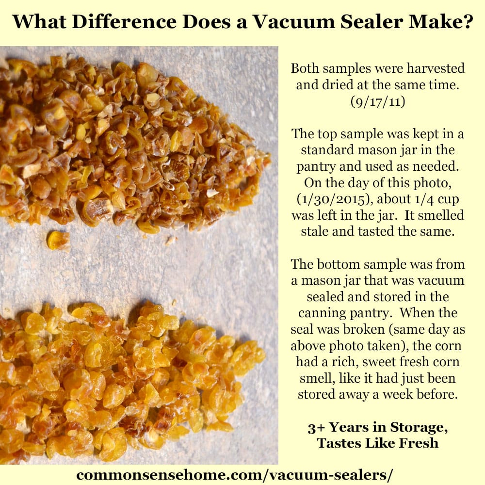 comparison of dehydrated corn stored with or without vacuum sealing