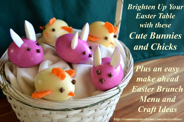 Easter Ideas - Easter bunnies and chicks made from peeled hard boiled eggs.