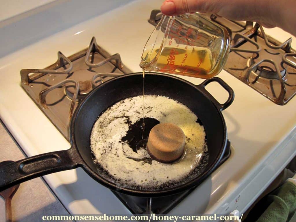making honey caramel in cast iron pan