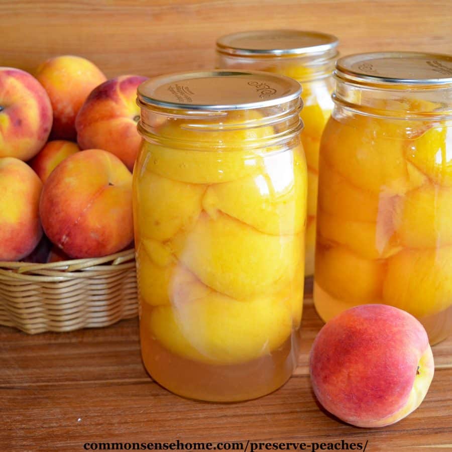 basket of peaches with canned peaches