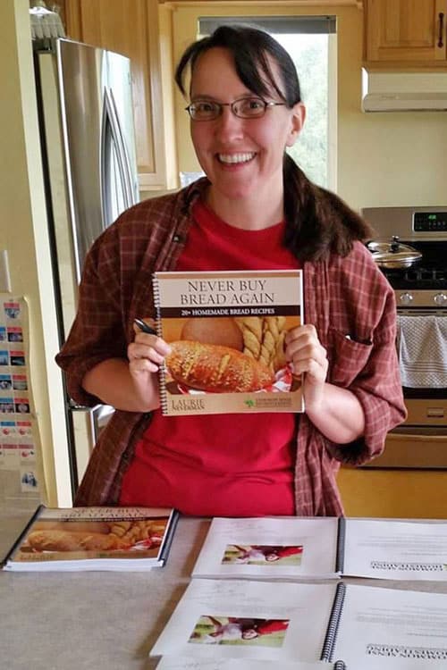 Laurie Neverman with "Never Buy Bread Again - The Bread Book for Beginning Bakers"