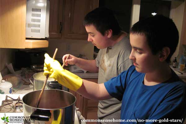 Boys making cheese