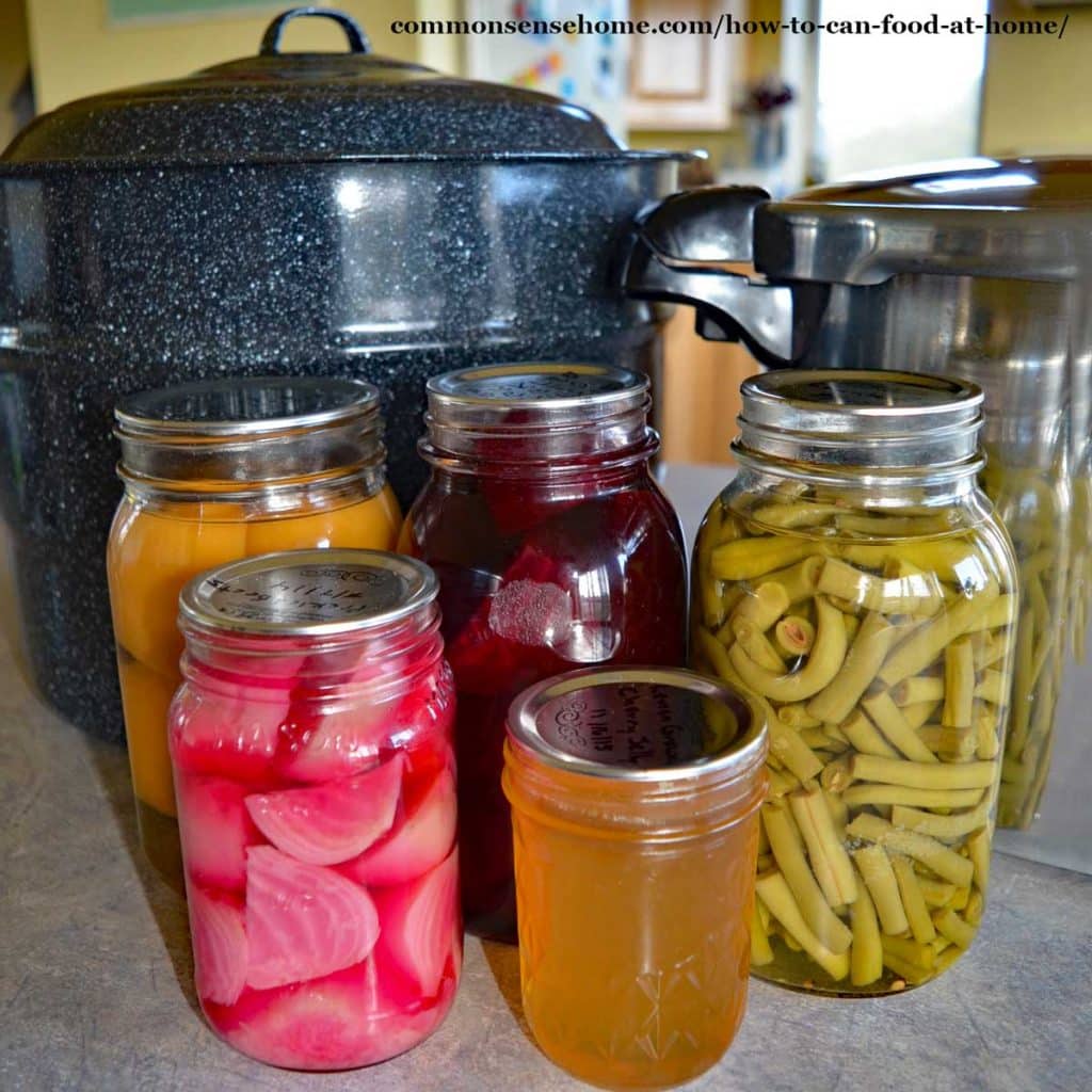 water bath canner and pressure canner with home canned foods