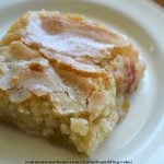 Rhubarb Pudding Cake on a white plate