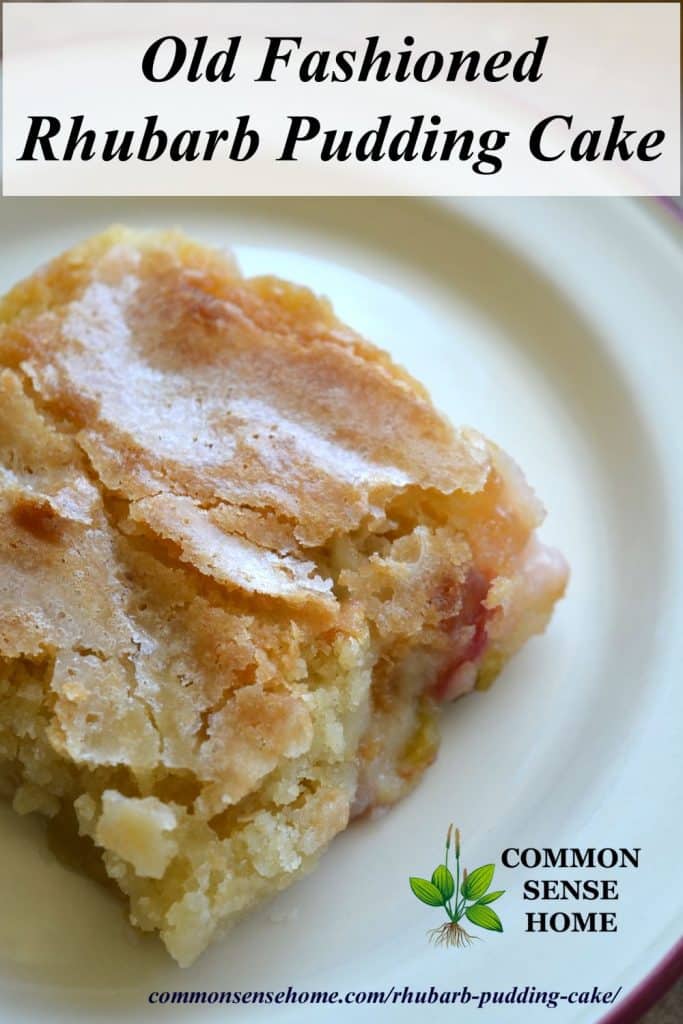 Rhubarb pudding cake has a delicate sugar crust, and rich pudding bottom. It's easy to make using fresh or frozen rhubarb, and can also be made gluten free.