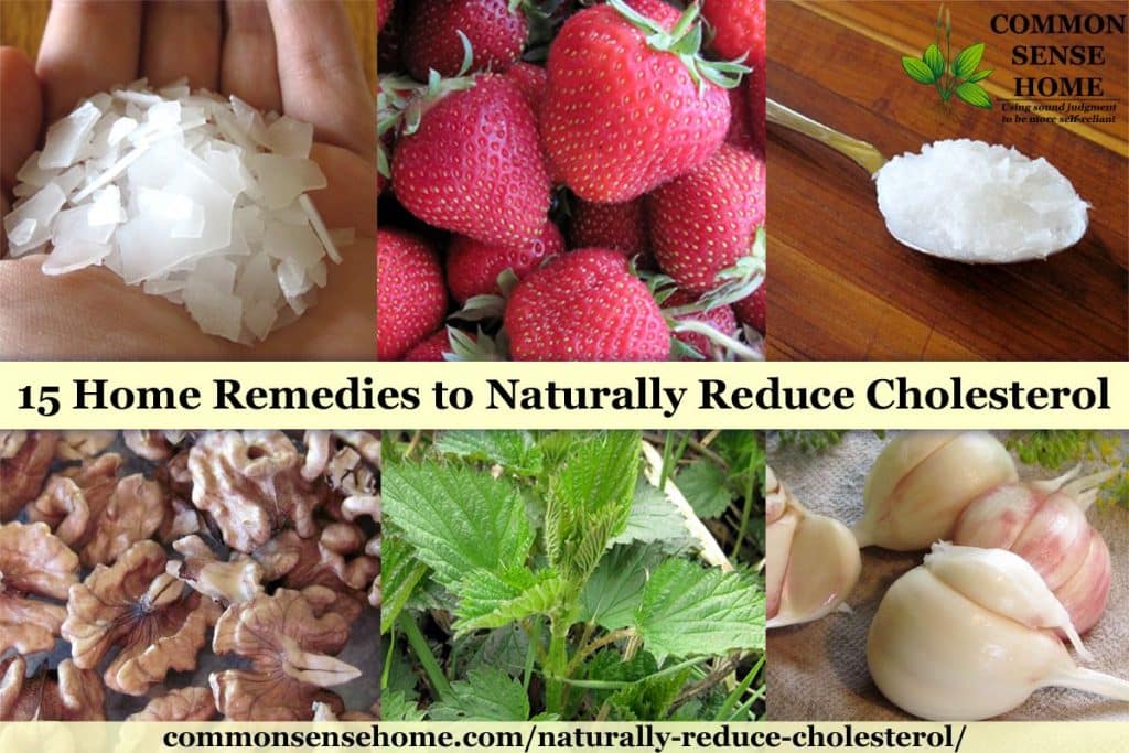 Collage of home remedies to reduce cholesterol