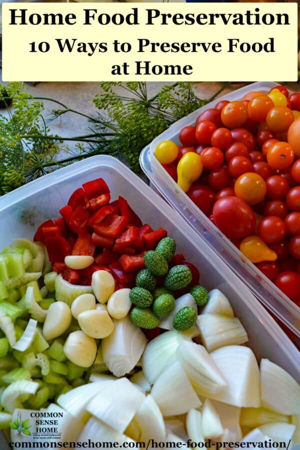 bins of fresh vegetables prepped for home preserving