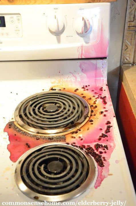 mess of the top of the stove from elderberries