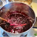 Cooking elderberry syrup before canning.