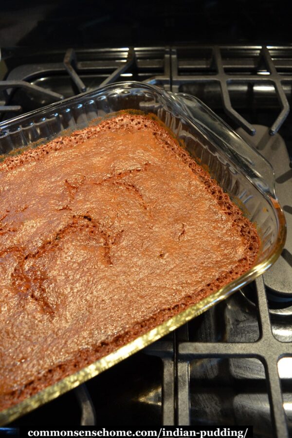 baked Indian pudding fresh out of the oven