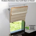 This sturdy chicken door design is easy to use, not too tough to install, and will protect your chicken coop and chickens from predators and bad weather.