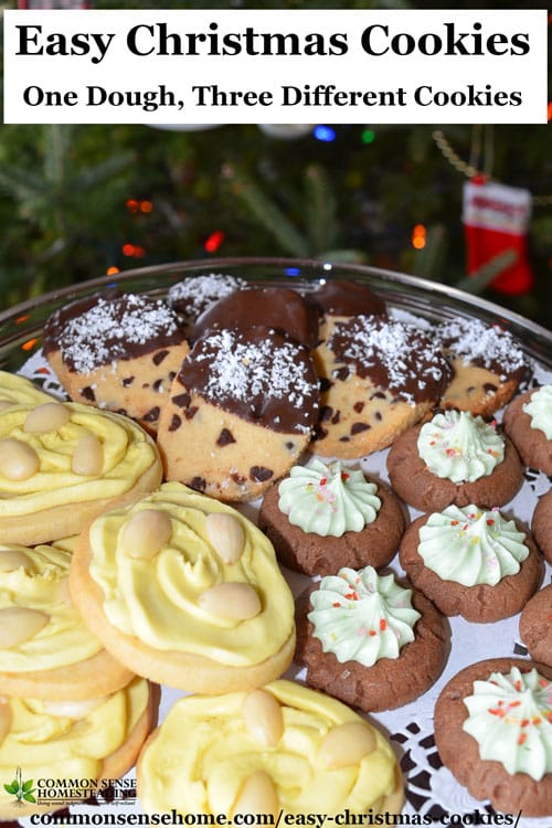 Easy Christmas Cookies - This 3 Way Cookie dough makes lemon-almond cookies, chocolate-mint thumbprint cookies and chocolate freckle cookies.