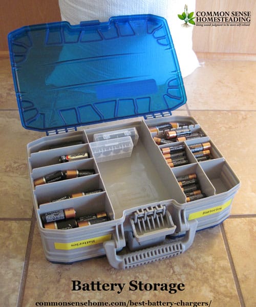 A heavy duty tackle box makes excellent battery storage.