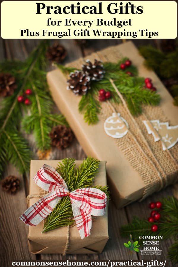 Practical gifts in brown paper wrapping with natural trimmings