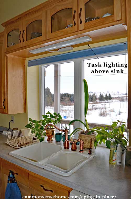 Aging in place kitchen with task lighting above sink.