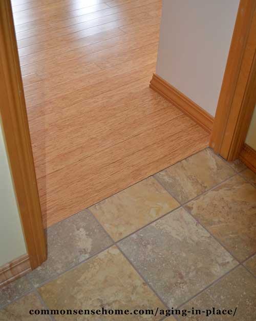 A zero clearance threshold with hard floors reduces tripping hazards.