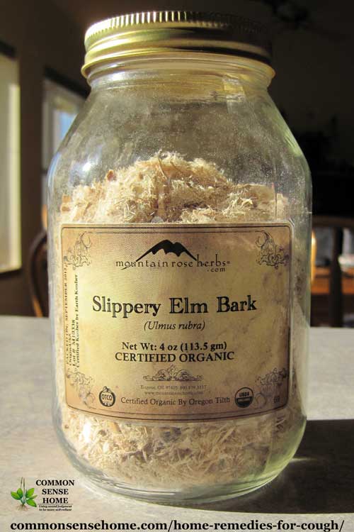 Jar of slippery elm for a natural cough remedy.