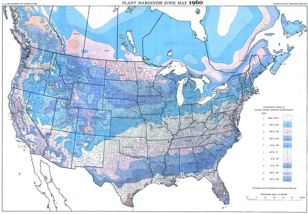 1960 USDA Hardiness Zones Map