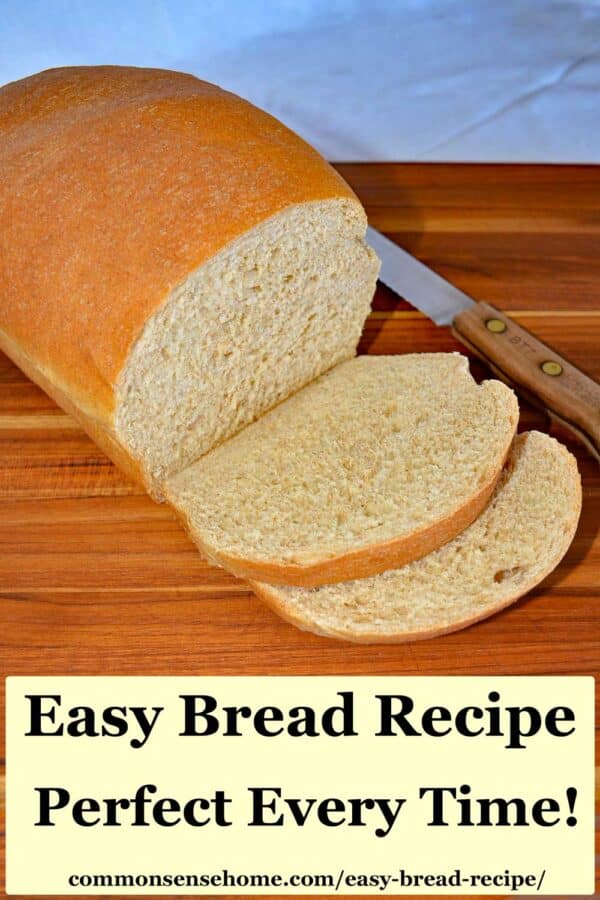 easy bread recipe, sliced on a cutting board