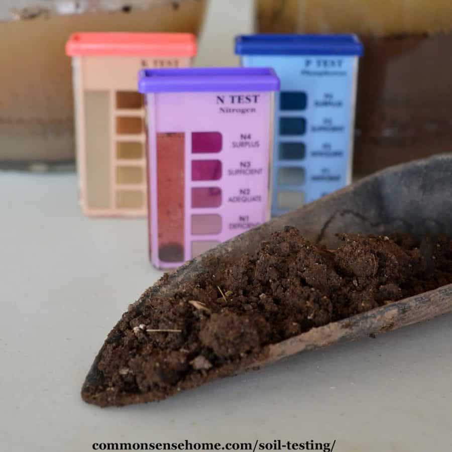 trowel full of soil with soil test kit