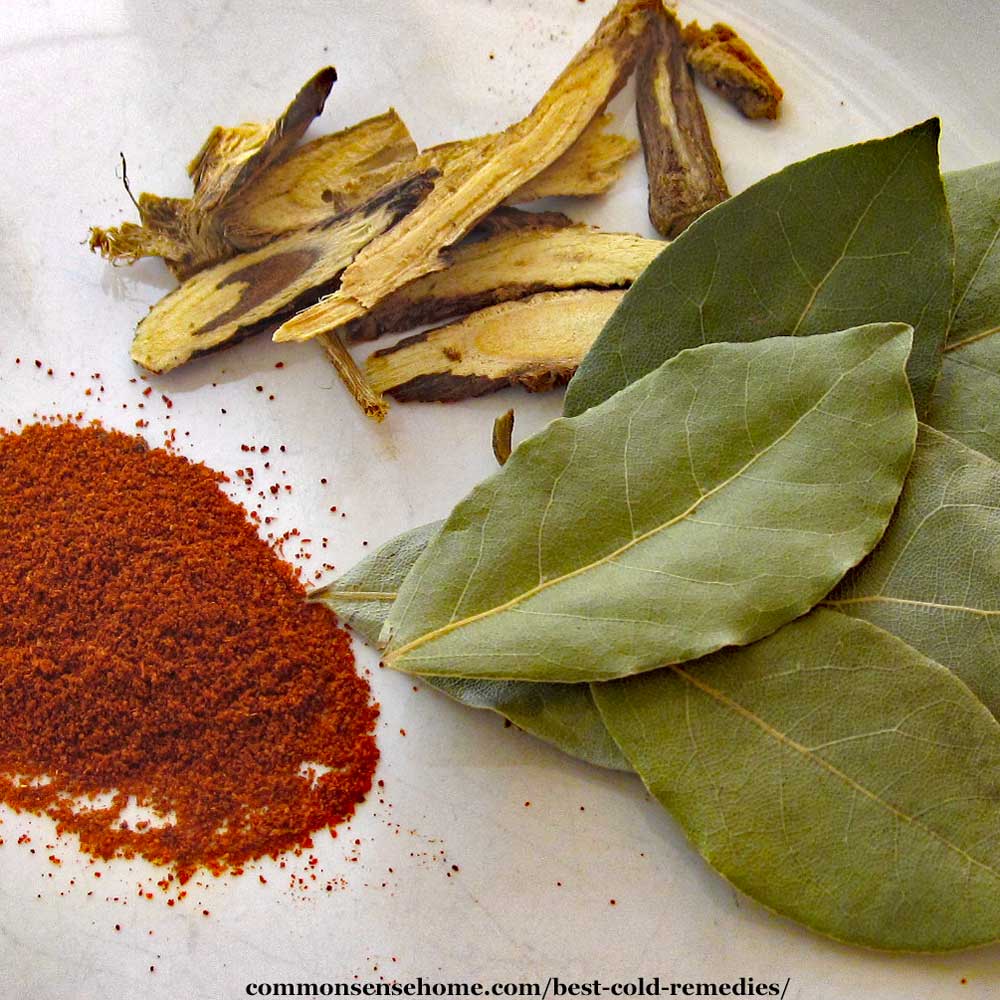 herbs for colds - cayenne, licorice root and bay leaves