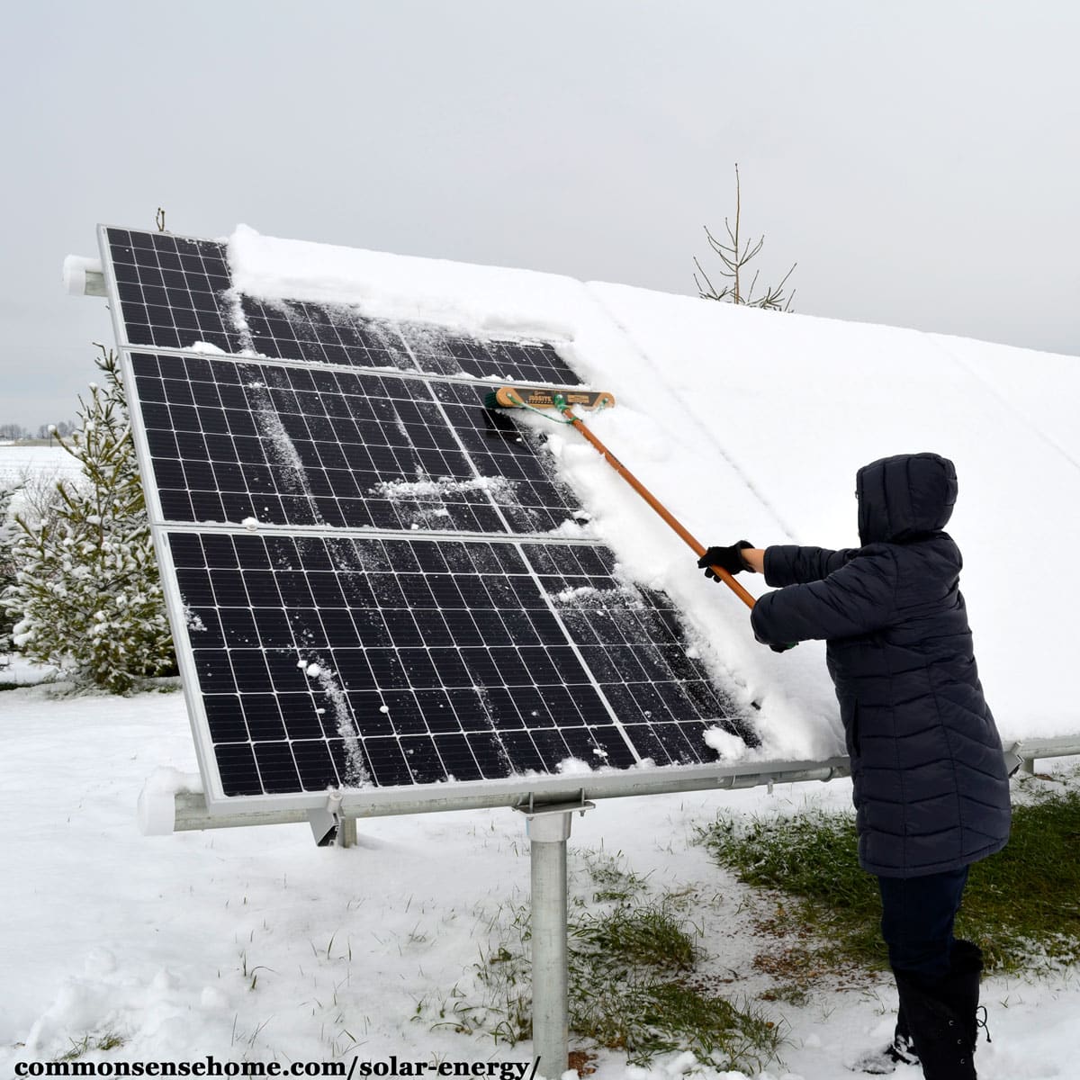 clearing snow from solar panels