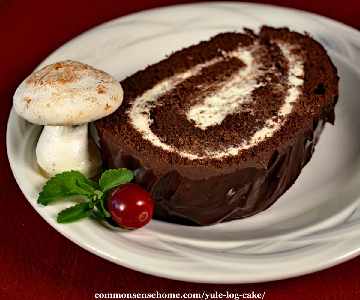 slice of yule log cake