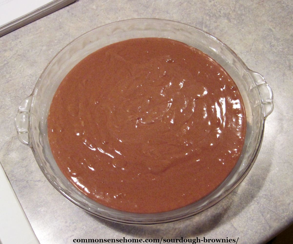 sourdough brownie batter in pan