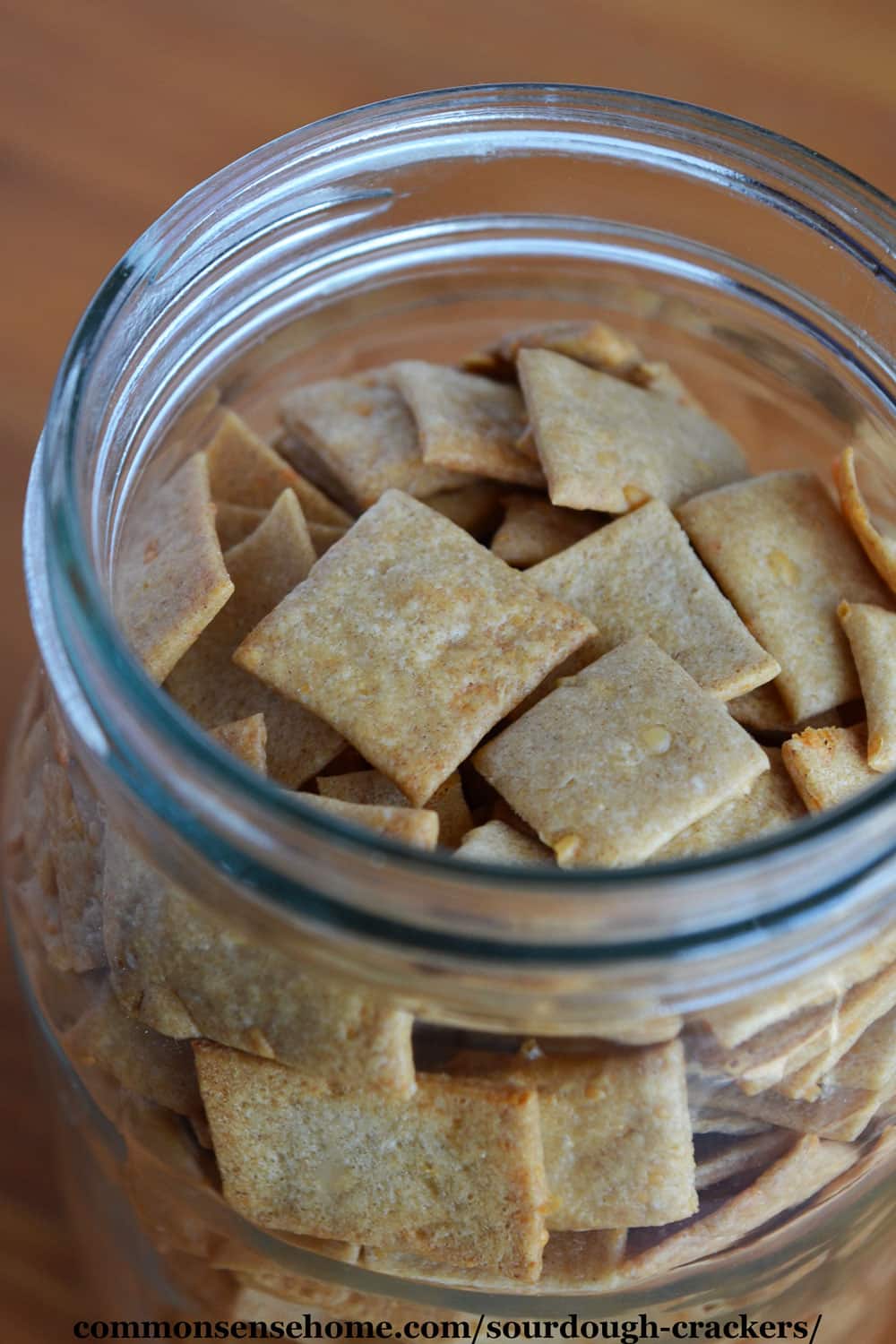 sourdough crackers in mason jar