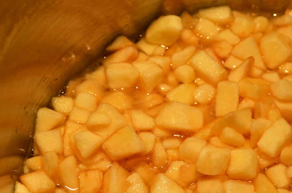 diced apples in pot