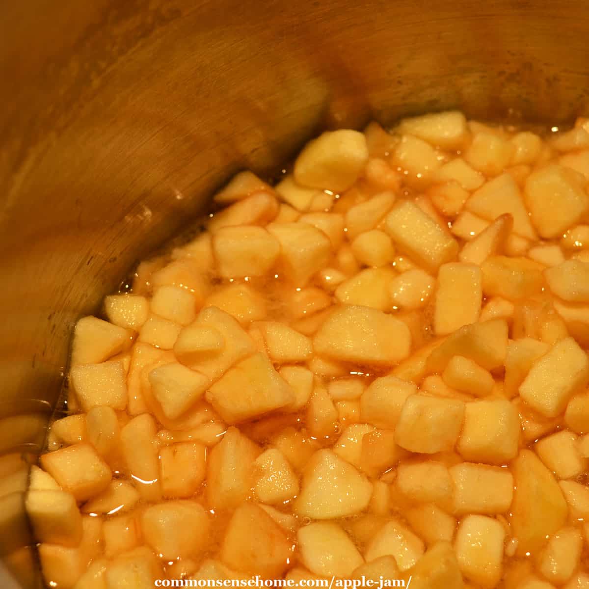 diced apples in pot