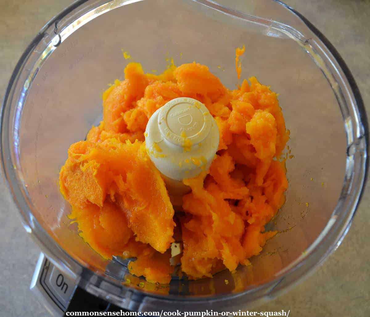 cooked pumpkin in food processor